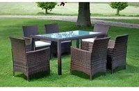 Set da Pranzo da Giardino 7 pz con Cuscini Polyrattan Marrone cod mxl 34921