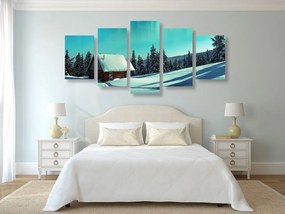 Quadri 5 pezzi – Paesaggio invernale fiabesco