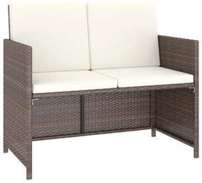 Set da Pranzo da Giardino 6 pz con Cuscini Polyrattan Marrone