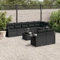 Set Divani da Giardino 9 pz con Cuscini Nero in Polyrattan 3252762