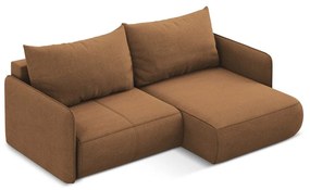 Divano angolare arancione allungabile/con contenitore (con penisola a destra) Nanea – Makamii