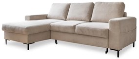 Divano letto in velluto a coste beige (angolo sinistro) Lofty Lilly - Miuform