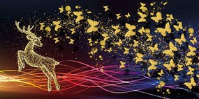 Stampa su tela – Splendido cervo con farfalle