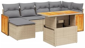 Set divani da giardino 7 pz con cuscini beige in polyrattan