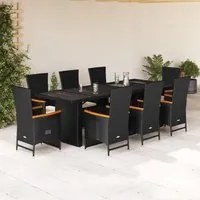 Set da Pranzo da Giardino 9 pz con Cuscini Nero in Polyrattan 3277535