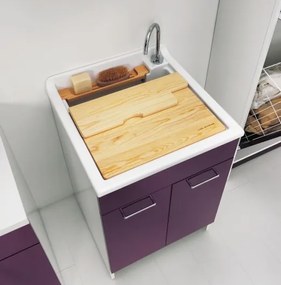 Colavene Swash mobile lavatoio 50x45 due ante con tavola lavapanni in legno massello melanzana lucido