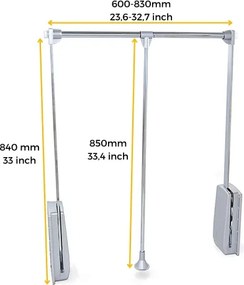 Appendiabiti regolabile per armadio 60 - 83 cm grigio pietra in Acciaio e Tecnoplastica