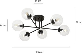 Lampadario da soffitto Brendi 6B Nero con sfere trasparenti E14