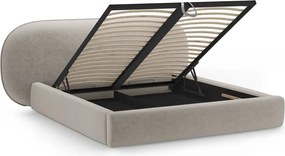 Letto matrimoniale imbottito beige con contenitore con rete inclusa 180x200 cm Ovalo – Micadoni