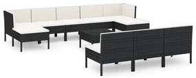 Set Divani da Giardino 11 pz con Cuscini in Polyrattan Nero