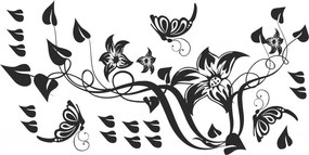 Adesivo murale per interni con fiori, farfalle e foglie 60 x 120 cm