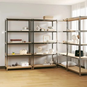 Scaffali 5 Ripiani 4 Pz Argento İn Acciaio E Legno Multistrato /