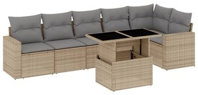 Set divani da giardino 7 pz con cuscini beige in polyrattan