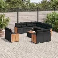 Set Divani da Giardino 12 pz con Cuscini Nero in Polyrattancod mxl 114852