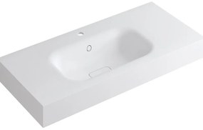 Lavabo a incasso rettangolare vasca centrale L 100.5 x H 15 x P 46 cm in resina bianco lucido