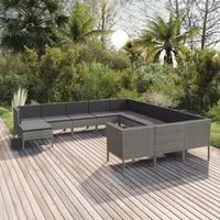 Set Divani da Giardino 12 pz con Cuscini in Polyrattan Grigio 3094526