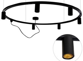 Sistema di illuminazione a binario sospeso moderno con 6 faretti neri monofase GU10 50 mm - Iconic Ruby Honey