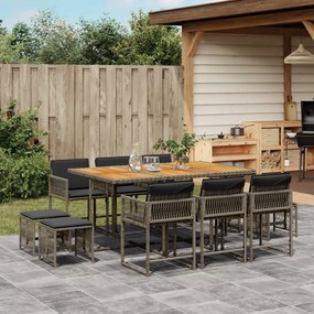 Set da pranzo da giardino 11pz con cuscini in polyrattan grigio