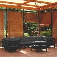 Set Divani da Giardino 8 pz con Cuscini Neri in Legno di Pino 3097317