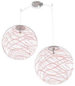 Sospensione Contemporanea Moon Metallo Cromo Vetro Rosso 2 Luci E27 D.40Cm