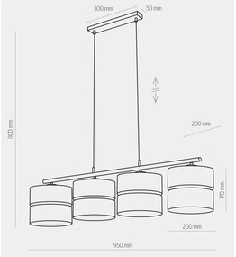 Lampadario su filo HILTON 4xE27/15W/230V ottone/nero