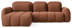 Divano angolare color terracotta allungabile/con contenitore (con penisola a sinistra/con chaise lounge) con rivestimento in bouclé Pele – Makamii
