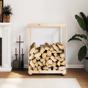 Portalegna Con Ruote 76,5x40x108 Cm Legno Massello Di Pino /