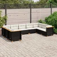 Set Divani da Giardino 9 pz con Cuscini Nero in Polyrattan 3261977