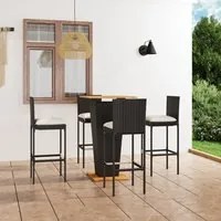 Set da Bar da Giardino 5 pz con Cuscini in Polyrattan Nero 3064858