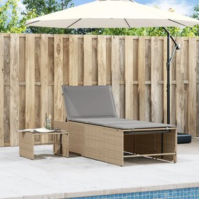 Lettini prendisole 2 pz con tavolino beige in polyrattan