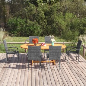 Set Mobili Da Pranzo Giardino 7 Pz İn Polyrattan Grigio /