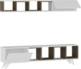 Mobile TV Con Piedini 180 Cm Con Mensola Superiore Priscilla Bianco E Noce