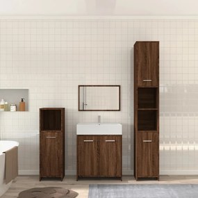 Set mobili da bagno 4 pz rovere marrone in legno multistrato