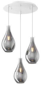 Lampadario Contemporaneo Drop 2.0 Metallo Bianco Vetro Fumè 3 Luci E27