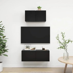Set Di Mobili Porta Tv 2 Pz Nero İn Legno Multistrato /