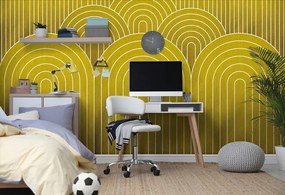 Carta da parati – Motivo arcobaleno senape Mid-Century