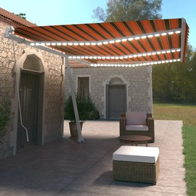 Tenda Da Sole Retrattile Manuale Led 600x350 Cm Arancio Marrone /