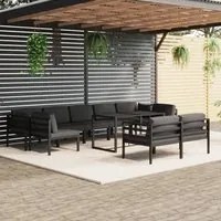 Set Divani da Giardino 10 pz con Cuscini in Alluminio Antracite 3115927