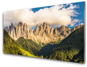 Quadro acrilico Le cime delle montagne Nubi Foreste Prato 100x50 cm