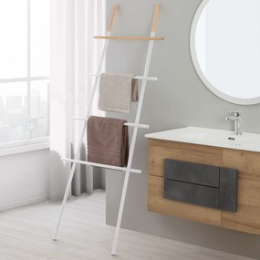 Scala Portasciugamani 170 Cm Quattro Barre Feridras Bianco Con Inserti In Legno