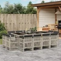 Set da Pranzo da Giardino 13pz con Cuscini Grigio in Polyrattan 3210863