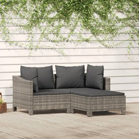 Set divani da giardino 3 pz con cuscini in polyrattan grigio