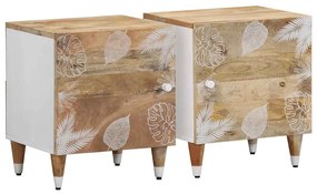 Comodini 2pz 40x33,5x46 Cm İn Legno Massello Di Mango /
