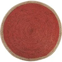 Tappeto in iuta rotondo di colore rosso corallo stile boho 120 cm camera da letto soggiorno