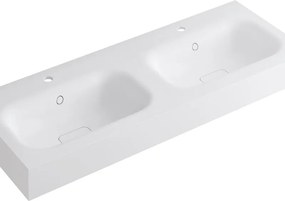 Lavabo a incasso rettangolare doppia vasca L 120.5 x H 15 x P 46 cm in resina bianco opaco