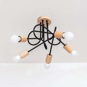 Lampadario a plafone OXFORD 5xE27/15W/230V, finitura pino/nero