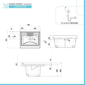 Mobile lavatoio wengè 60x50 con vasca e asse lavapanni in resina
