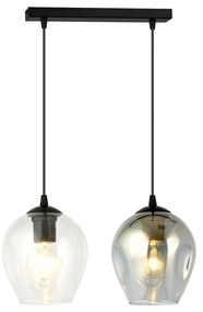 Lampadario 2 Luci Fuxi In Acciaio Nero E Vetri Fumè E Trasparente
