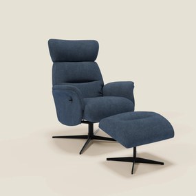 Lunor Poltrona relax reclinabile con pouf poggia-piedi in tessuto bouclé impermeabile T07 blu