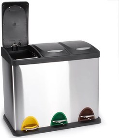 Cestino per la spazzatura color argento opaco in acciaio per raccolta differenziata/con pedale 3x8 l Tri Selectif – MSV